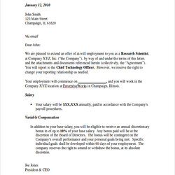Free Sample Employment Offer Letter Templates In Ms Word Example Letters