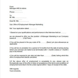 Sample Useful Employment Letters Templates Letter Offer