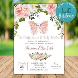 Capital Printable Butterfly Baby Shower Invitation Template Birthday Invitations Instant Butterflies Listings