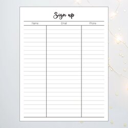 Superlative Sign Up Sheet Template Email List Printable Contact