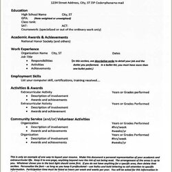 Undergraduate Student Resume Sample Example Gallery For Admission