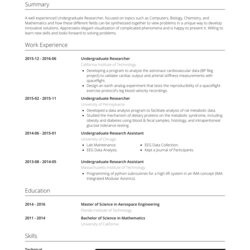 Great Undergraduate Researcher Resume Samples And Templates Template Sample Examples Monaco