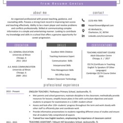 Sterling Free Teacher Resume Template With Clean And Simple Look Examples Samples Teachers Teaching Writing