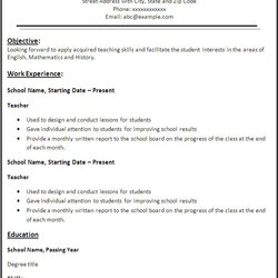 Free Teacher Resume Format Templates Template Job Word Sample Samples Resumes Examples Teaching Printable