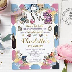 Smashing Alice In Wonderland Invitation Editable Template Instant