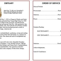 Free Memorial Service Program Template Funeral Order Printable Sample Templates Obituary Word Cards