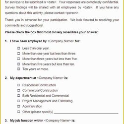 Splendid Free Sample Employee Satisfaction Survey Templates Of Surveys Questionnaire Documents Amp Samples