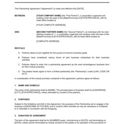 Outstanding Business Partnership Contract Template Free Agreement