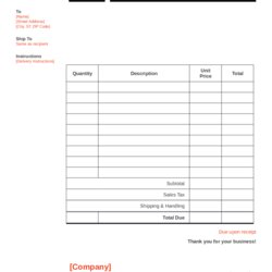 High Quality Invoice Template Printable Forms Blank Edit