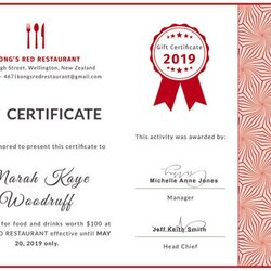 Tremendous Restaurant Gift Certificate Template Templates Example Certificates