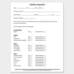 Very Good Free Vehicle Inspection Forms Word Form