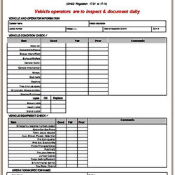 Matchless Template Vehicle Inspection Form Daily Sample