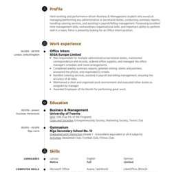 Eminent Office Intern Resume Example Business Management Graduate Examples Sample Administrative Analyst Data