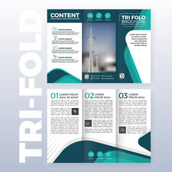 High Quality Business Fold Brochure Template Design With Turquoise In Publisher