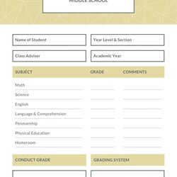 Great Middle School Report Card Template Templates Blue And Brown