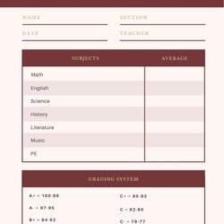 Excellent Free Printable Middle School Report Card Templates Maroon Gold