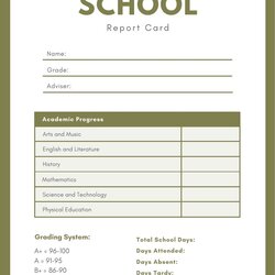 Wonderful Report Card Template Middle School Olive Green