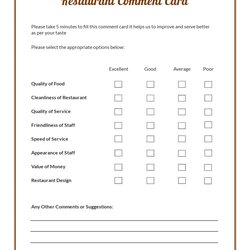 Eminent Restaurant Comment Card Template Free