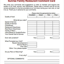 Free Comment Card Templates In Ms Word Pages Restaurant Template