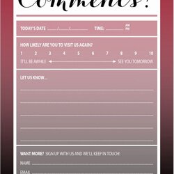 Magnificent Restaurant Comment Card Template Free Inspirational Guest