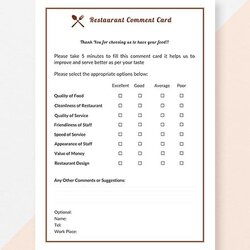 Restaurant Comment Card Templates Ms Word Illustrator Template Cards Review Sample Printable Food Format