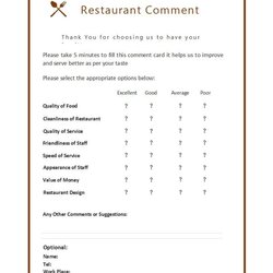 Restaurant Comment Card Templates Free Sample Template Form Feedback Survey Printable Cards Throughout
