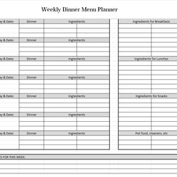 Swell Weekly Dinner Menu Planner Template Sample Excel
