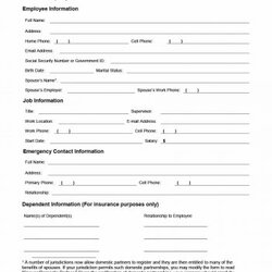Tremendous Printable Employee Information Forms Personnel Sheets Form