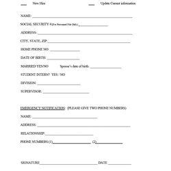 Supreme Printable Employee Information Forms Personnel Sheets Form Hire Template Payroll Employment Templates
