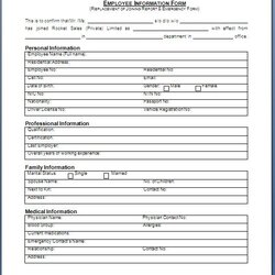 Matchless Employee Information Form In Doc Format Forms Data Jobs Summer