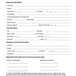 Fantastic Printable Employee Information Forms Personnel Sheets Form Template File Employment Contact Job