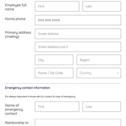Free Form For Employees Template Employee Information