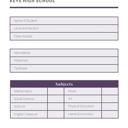 Out Of This World Customize High School Report Cards Templates Online Violet And White Card