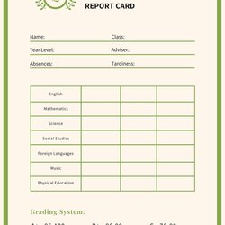 Customize High School Report Cards Templates Online Green And Cream Card