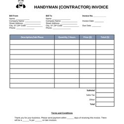 Excellent Free Handyman Contractor Invoice Template Word