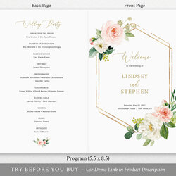 Perfect Wedding Program Template Folded Editable Instant Download