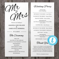 Supreme Mr Mrs Printable Wedding Program Template Black White Ceremony Programs Instant Length Tea Cursive