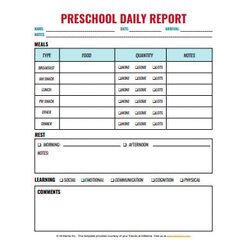 Preschool Daily Report Templates In Width
