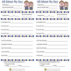 Splendid Child Care Daily Reports Printable Forms Daycare Report Preschool Sheet Sheets Form Kids Check