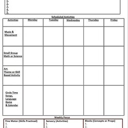 Printable Lesson Plans Kindergarten Preschool School Blank Plan Template