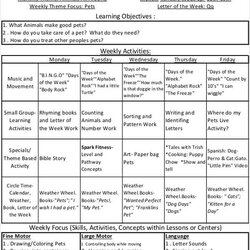 Preschool Unit Lesson Plans Monthly Plan
