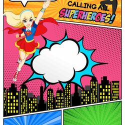 Wonderful Girl Superhero Birthday Invitation Templates With