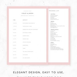 Matchless Wedding Template Schedule Editable Checklist Planning Word Printable Itinerary Reception Beautiful