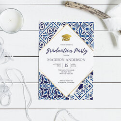 High Quality Graduation Party Invitation Printable Blue Tiles