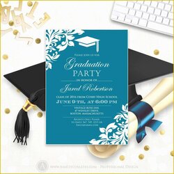Admirable College Graduation Party Invitations Templates Free Of Printable Invitation High Template Blue Teal