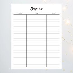 High Quality Sign Up Sheet Template Email List Printable Contact