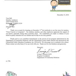 Eminent Sample Thank You Letter For Donation Of School Supplies Free Moseley Crayons Seeds Computers