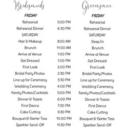Perfect Bridal Party Itinerary Minimalist Wedding Order Of