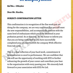 Confirmation Of Employment Reference Letter Sample