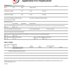 Great Free Employment Job Application Form Templates Printable Template
